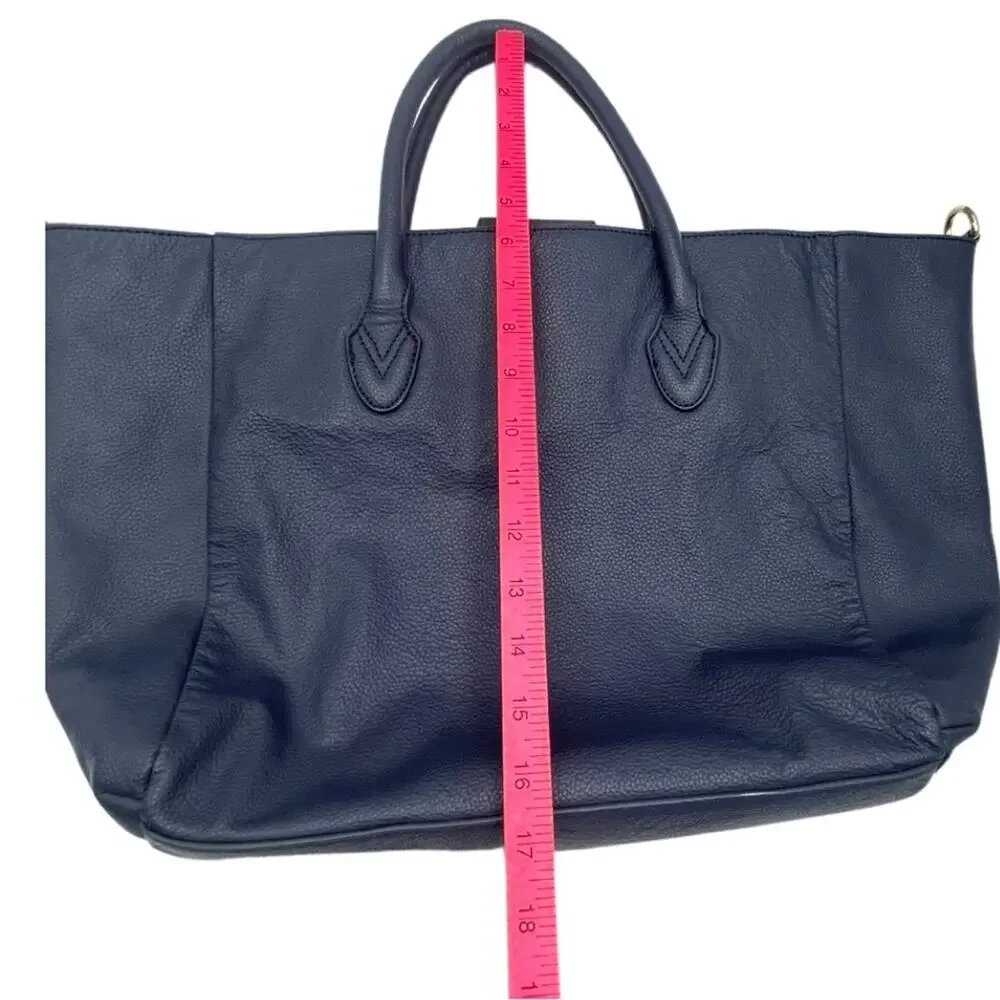 B-low-the-Belt Mila pebbled leather large bucket tote bag navy blue